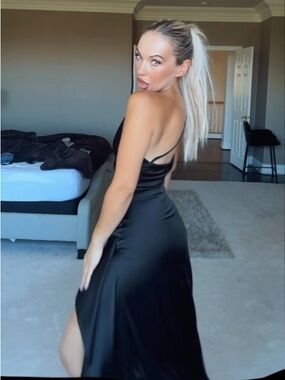 Backless Black Satin Slip Dress with Thin Straps